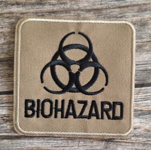 Square Black Kahki BioHazard Punk Rock Embroidered Iron on Patch